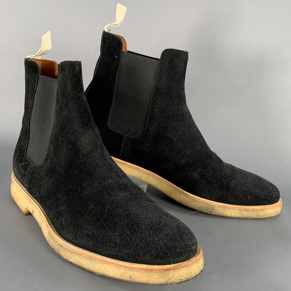 COMMON PROJECTS Size 11 Black Suede Crepe Sole Pull On Chelsea Ankle Boots